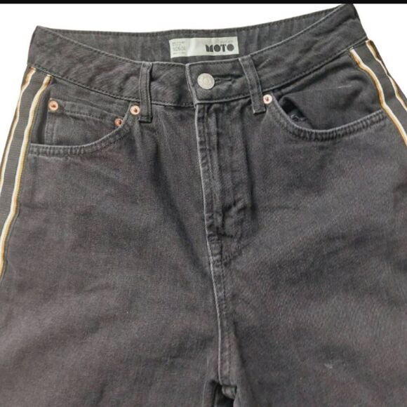 TOPSHOP MOTO Black Wide Leg Crop Jeans Gold Side Stripe 26 - Picture 7 of 13
